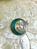 Rare Maroc Camel Moon Vintage Green & White Enamel Silver Tone AA Lyon Badge Pin