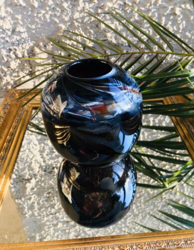 1982 Signed Artist C Darcia Mouth Blown Glass Art Blue Vase