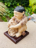 Antique Vintage Asian Oriental Woman Girl Dog Figurine Art Carved Resin Statue