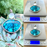 Vintage Sterling Silver 925 Signed Turquoise Stone Mother of Pearl Pendant 9oz