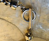 Signed Ralph Lauren LR Designer Silver Tone Foxtail Chain Toggle Bracelet