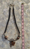 Abstract Metal Industrial Geometric Natural Black Stone Designer Necklace Signed