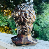 Vintage Greek David Head Bust Bronze Glaze Ceramic Art Statue Signed Jan 1978