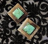 Vintage Sterling Silver Turquoise Square Modernist Earrings