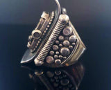 Handcrafted Steampunk Chunky Sterling Silver Saddle Ring Watch Size 8.75 Bootleg Jewelry Brand
