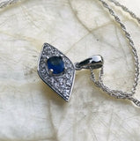 Sterling Silver Greek Evil Eye Blue Stone Cubic Zirconia 10” Necklace Pendant