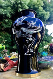 LRG Vintage Abalone Inlay Black Seashell Butterfly Bird Flower Motif Brass Vase