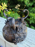 Antique Meiji Period Japanese Bronze Metal High Relief Dragon Bowl