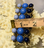 Vintage Estate Gold Tone 3 Row Shades Of Blue Stretch Bracelet