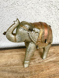 Large Vintage Wood Copper Brass Silver Tone Metal Artisan Handmade Elephant Art