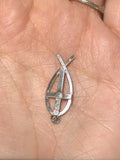 Vintage Christian 925 Sterling Silver Ichthys Jesus Fish Cross Pendant Charm