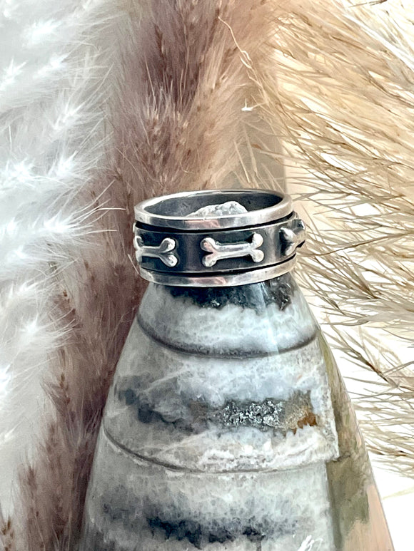 Vintage Sterling Silver 925 Spinning Rotating Pet Dog Bone Ring 9.12g Size 8.5