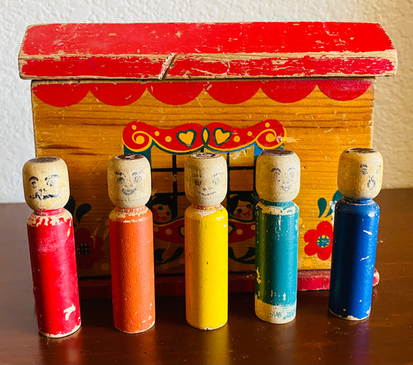 The Poppers House Vintage Wooden Set of 5 People Hand Painted Toy Set