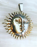 Vintage Sun Moon Unity Faces Two Tone 925 Gold Over Sterling Silver Pendant