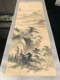 Rare Chinese Original Watercolor On Silk Mountain Landscape Wall Scroll Painting