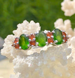 Vintage Green & Orange Oval Gem Stone Ring Sterling Silver 925 Size 6