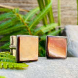 Vintage Silver Plated Abalone Mother of Pearl Square Mens Cufflinks 9.7g