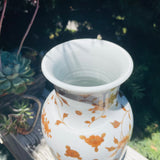 Vintage Asian Artist Signed Porcelain White Gold Amber Tone Floral Painted Vase