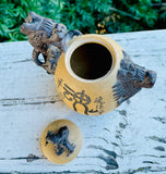 Chinese Signed 3D Playful Dragons Ceramic Clay Tea Pot Dragon Handle Lid Teapot