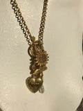 Vintage Signed AriZona Company Gold Tone Faux Pearl Charm Necklace