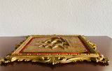 Vintage Italian Red Gold Ship SailBoat Nautical High Relief 3D Wall Art Decor