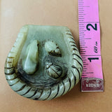 Vintage Artisan Stone Carved Jade Tone Mythical Creature in Water Figurine Art