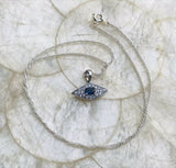 Sterling Silver Greek Evil Eye Blue Stone Cubic Zirconia 10” Necklace Pendant